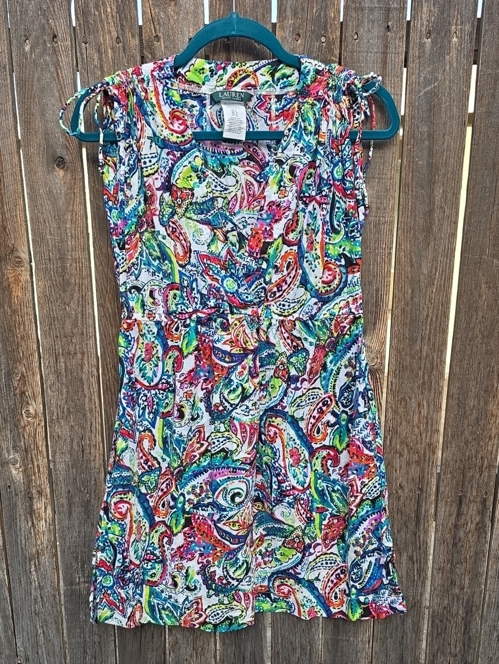 Lauren Ralph Lauren 100% Cotton Multicolor Paisley Tie-Shoulder Dress Cover-up